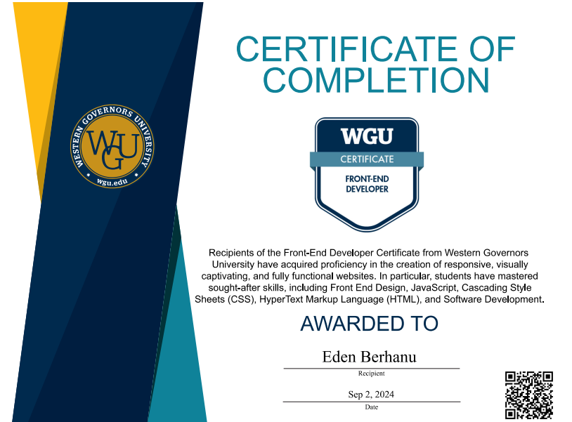 WGU Academic Credentials - WGU Certificate Front-End Developer - 2024-09-02